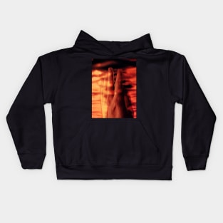 Digital collage and special processing. Hand near soft light. Soft and calm. To exist. Orange and warm. Kids Hoodie